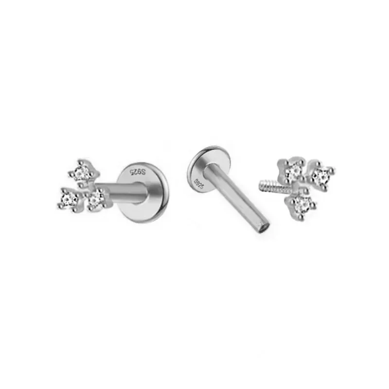 Pendientes Piercings Plata de Ley 925m mini con tres circonitas redon