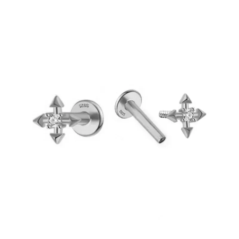 Pendientes Piercings Plata de Ley 925m mini forma cruz combinada circ
