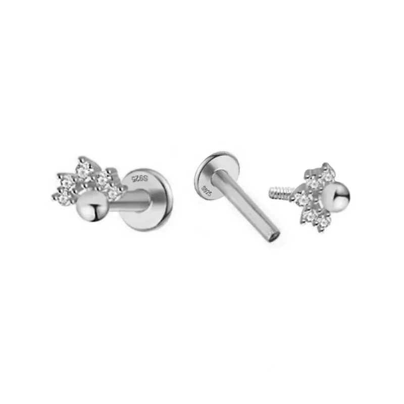 Pendientes Piercings Plata de Ley 925m mini bola combinada con circon