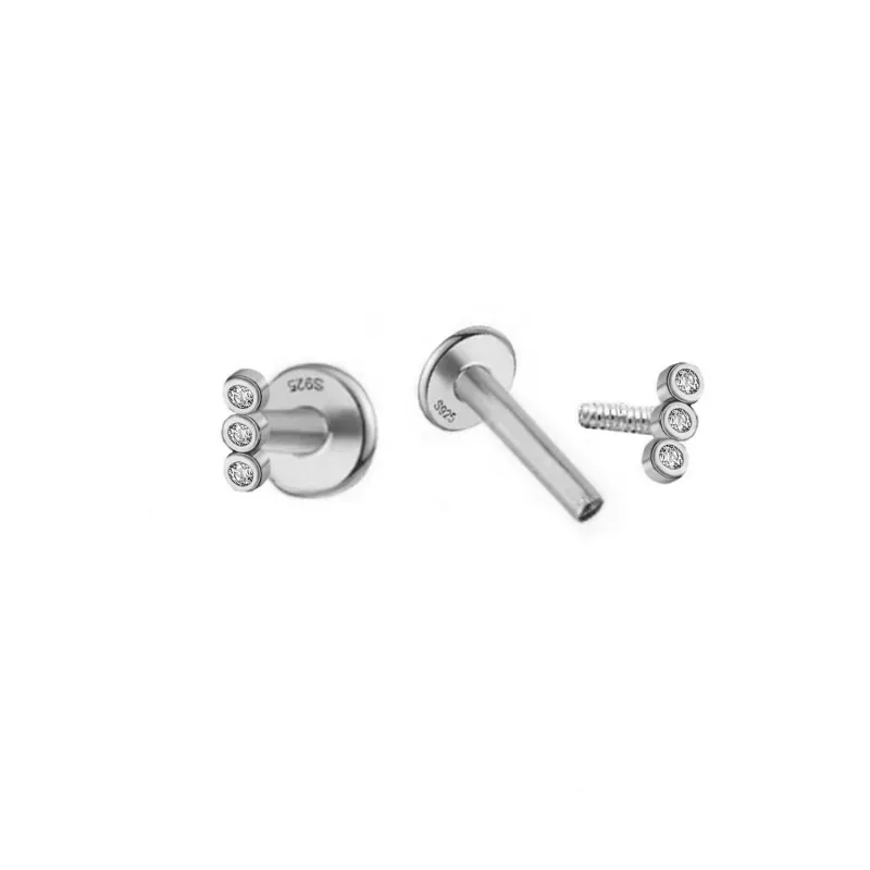 Pendientes Piercings Plata de Ley 925m mini con tres circonitas