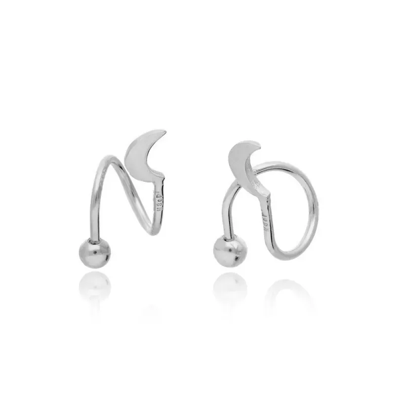 Pendientes Piercings Plata de Ley 925m de 10 mm. luna forma espiral