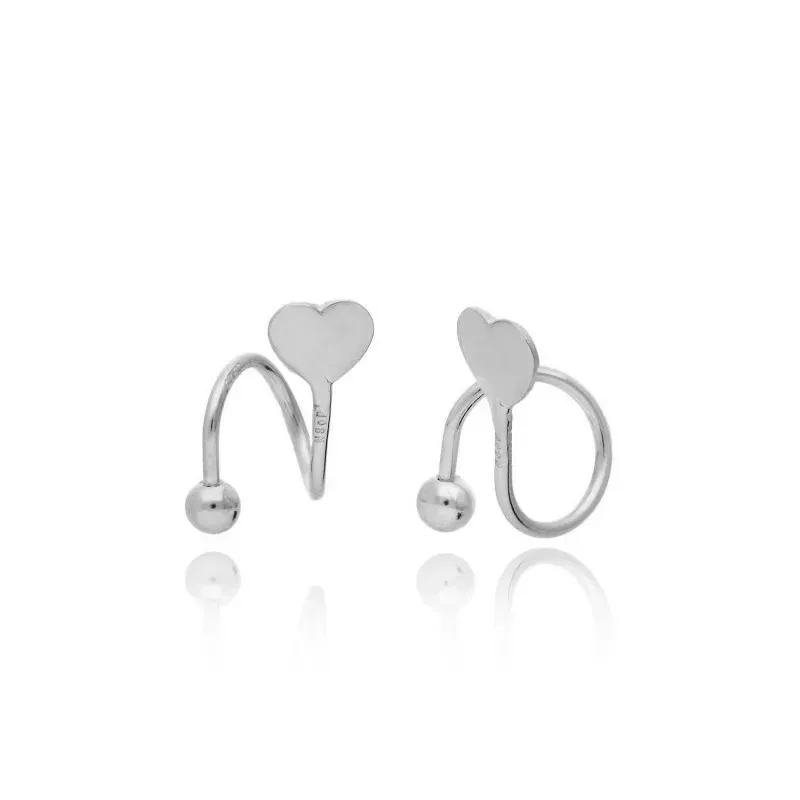 Pendientes Piercings Plata de Ley 925m de 10 mm. corazón forma espira