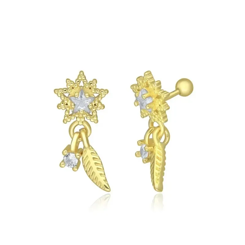 Pendientes Piercings Plata de Ley 925m chapados oro con 8 mm. pluma c
