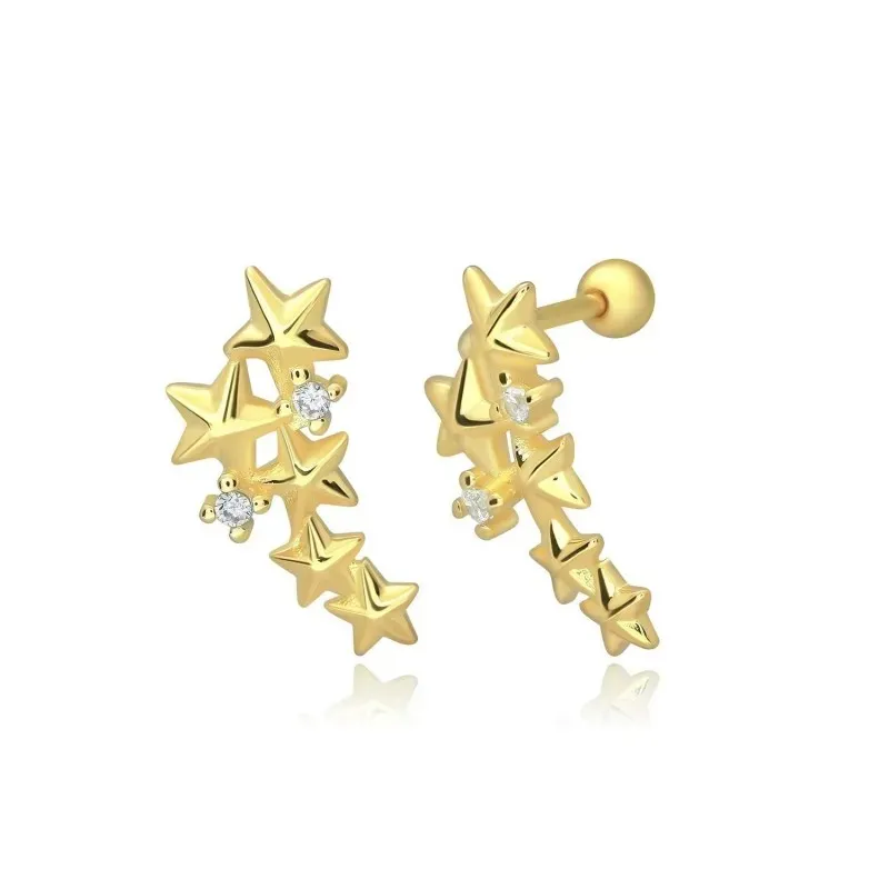 Pendientes Piercings Plata de Ley 925m chapados oro con 10 mm. estrel