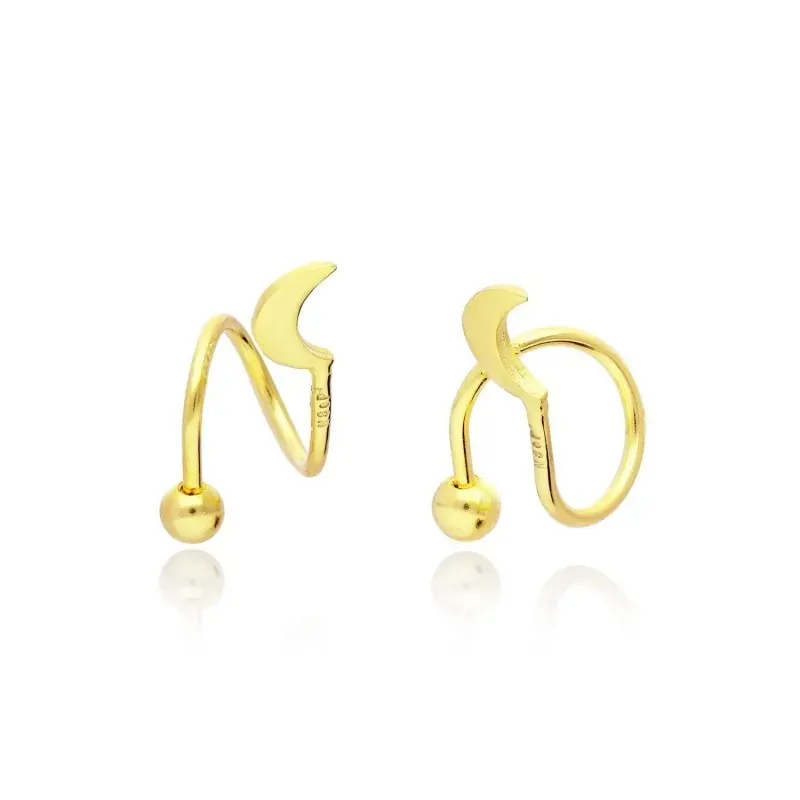 Pendientes Piercings Plata de Ley 925m chapados oro con 10 mm. luna f