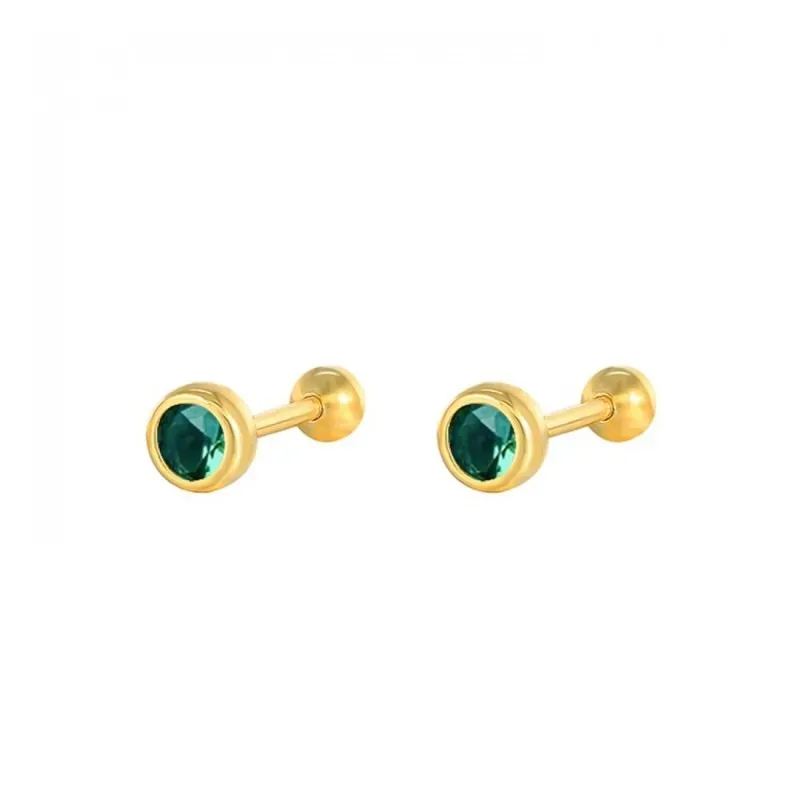 Pendientes Piercings Plata de Ley 925m chapados oro con 4 mm. circoni