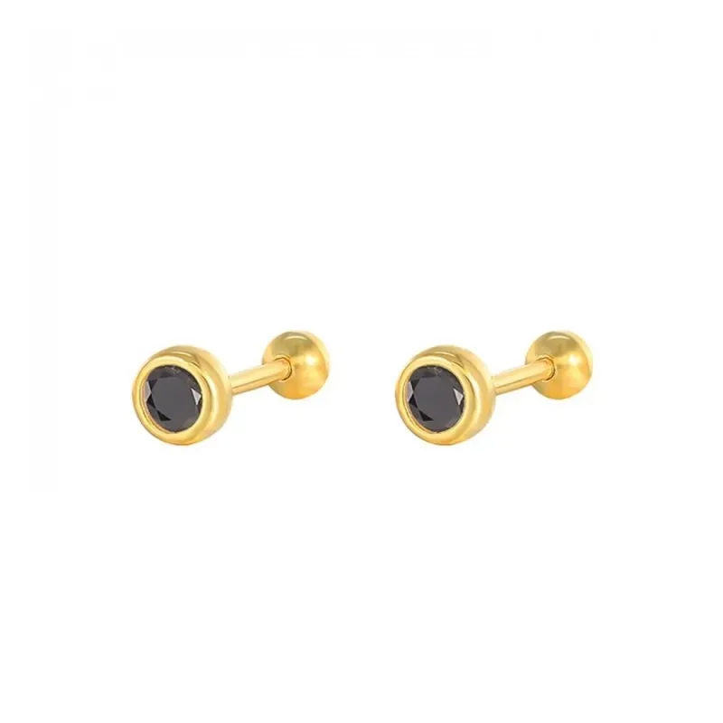 Pendientes Piercings Plata de Ley 925m chapados oro con 4 mm. circoni