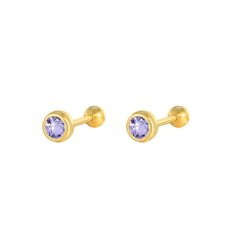 Pendientes Piercings Plata de Ley 925m chapados oro con 4 mm. circoni