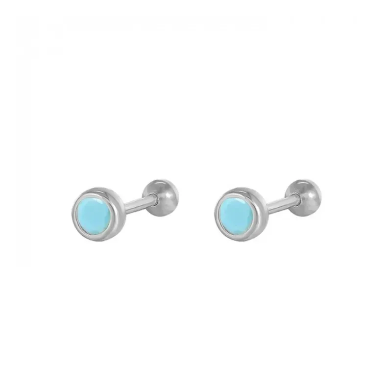 Pendientes Piercings Plata de Ley 925m de 4 mm. circonita color turqu