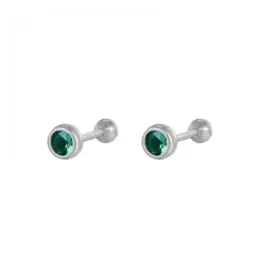 Pendientes Piercings Plata de Ley 925m de 4 mm. circonita verde