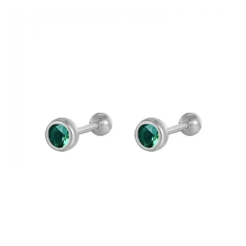 Pendientes Piercings Plata de Ley 925m de 4 mm. circonita verde