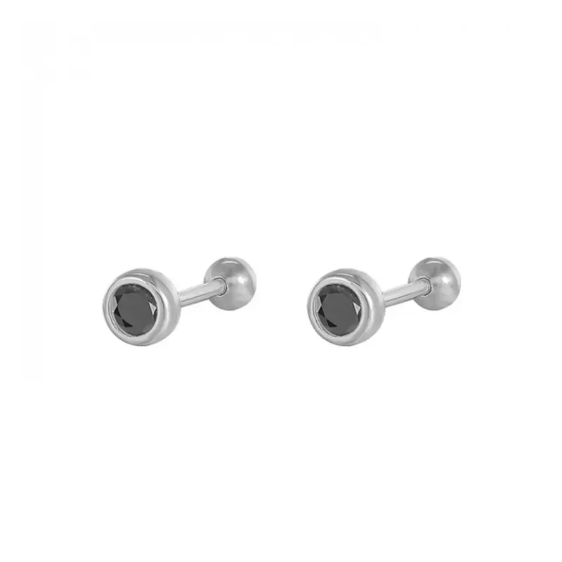 Pendientes Piercings Plata de Ley 925m de 4 mm. circonita negra