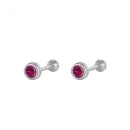 Pendientes Piercings Plata de Ley 925m de 4 mm. circonita color rosa