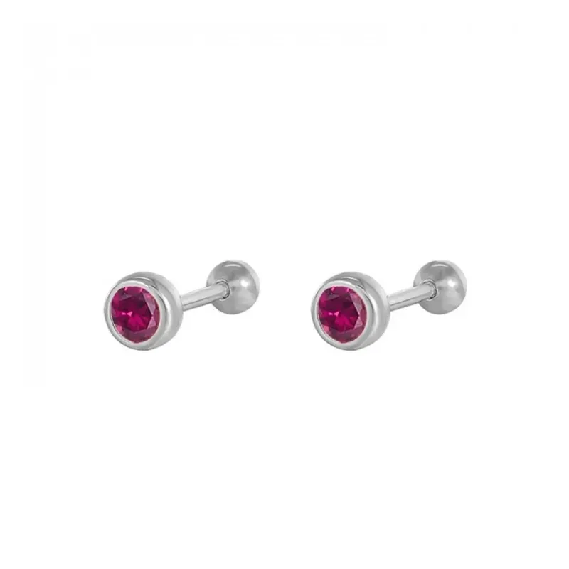 Pendientes Piercings Plata de Ley 925m de 4 mm. circonita color rosa