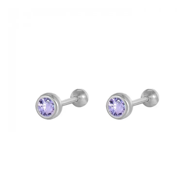 Pendientes Piercings Plata de Ley 925m de 4 mm. circonita morada