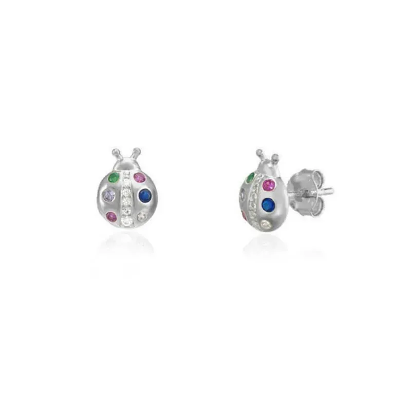 Pendientes en Plata de Ley 925m mariquita con circonitas de colores