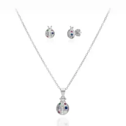 Juego Collar y Pendientes en Plata de Ley 925m mariquita circonitas c