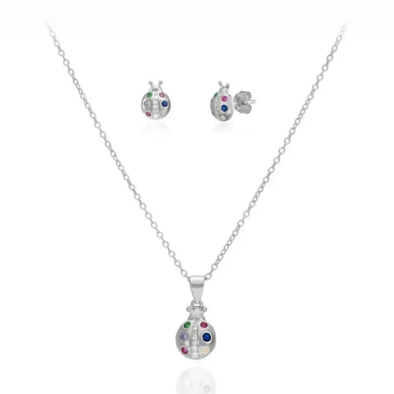 Juego Collar y Pendientes en Plata de Ley 925m mariquita circonitas c
