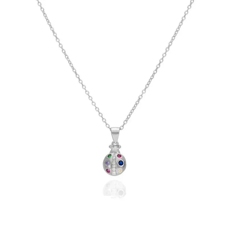 Collar Gargantilla en Plata de Ley 925m colgante mariquita 12 mm. con
