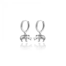 Aros Pendientes en Plata de Ley 925m de 11 mm. animal rinoceronte