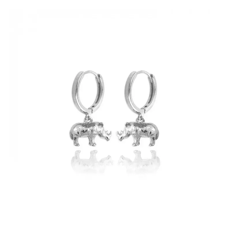 Aros Pendientes en Plata de Ley 925m de 11 mm. animal rinoceronte