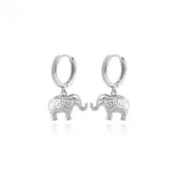 Aros Pendientes en Plata de Ley 925m de 11 mm. animal elefante