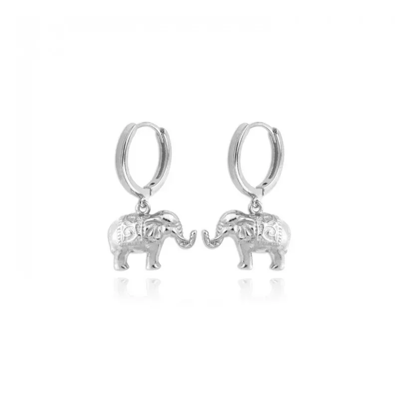 Aros Pendientes en Plata de Ley 925m de 11 mm. animal elefante