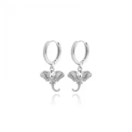 Aros Pendientes en Plata de Ley 925m de 11 mm. animal cabeza elefante