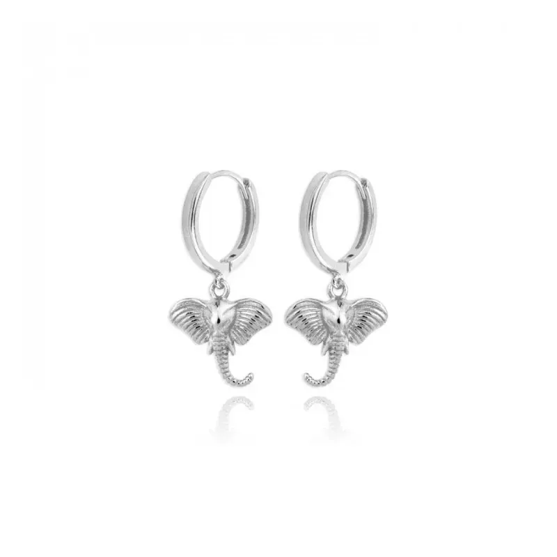 Aros Pendientes en Plata de Ley 925m de 11 mm. animal cabeza elefante