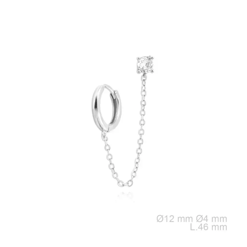 Pendientes Piercings Plata de Ley 925m aro 12 mm. con circonita 4 mm.