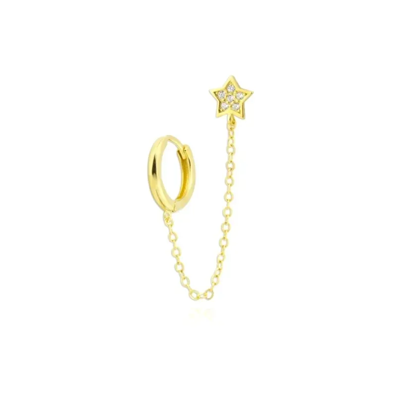 Pendientes Piercings Plata Ley 925m chapado oro aro 12 mm. estrella c