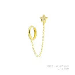 Pendientes Piercings Plata Ley 925m chapado oro aro 12 mm. estrella c