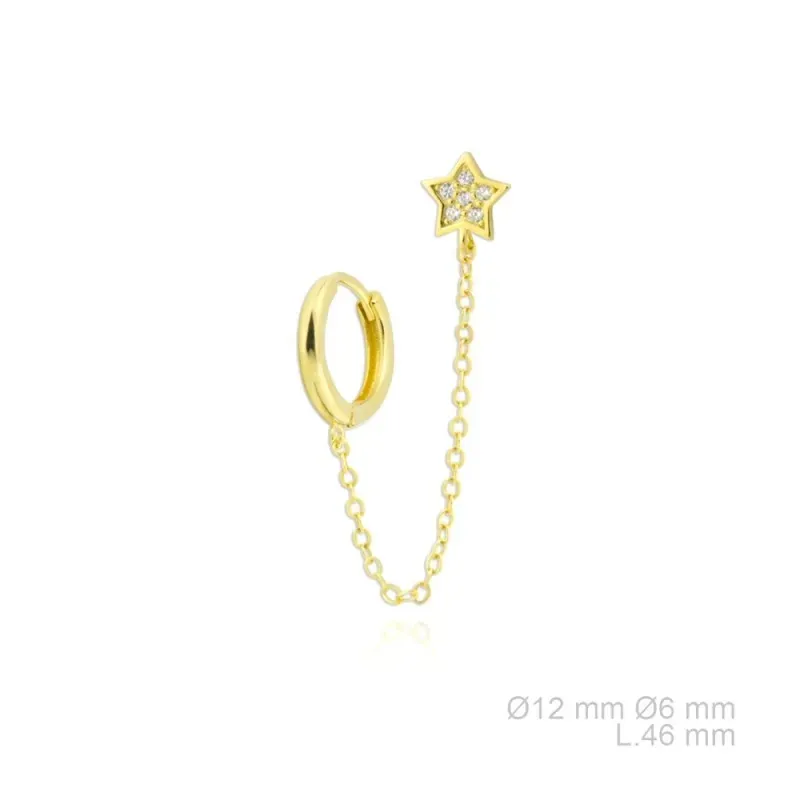Pendientes Piercings Plata Ley 925m chapado oro aro 12 mm. estrella c