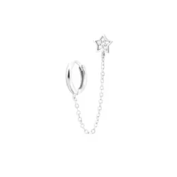 Pendientes Piercings Plata de Ley 925m aro 12 mm. con estrella circon