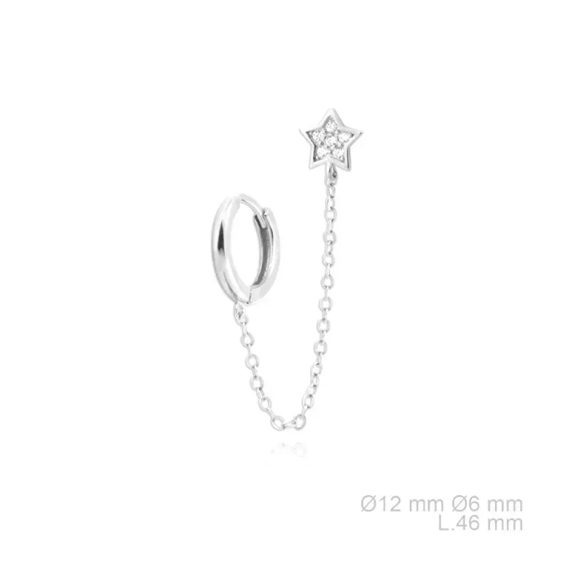 Pendientes Piercings Plata de Ley 925m aro 12 mm. con estrella circon