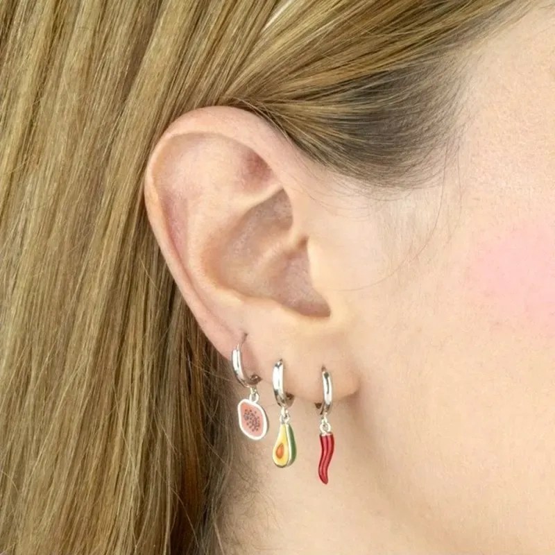 Aros Pendientes en Plata de Ley 925m de 10 mm. diámetro fruit aguacat