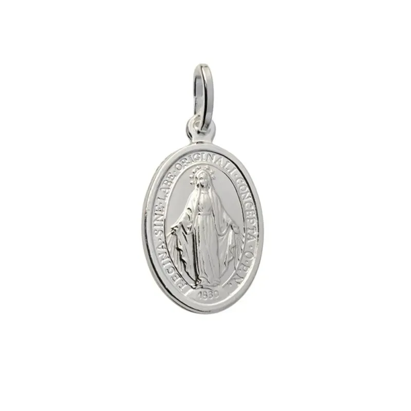 Virgen Milagrosa Medalla Plata Ley 925m lisa 19 mm. ovalada