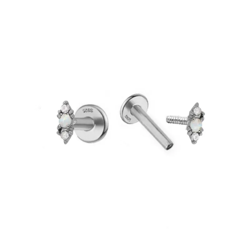Pendientes Piercings Plata de Ley 925m mini circonitas combinadas pie