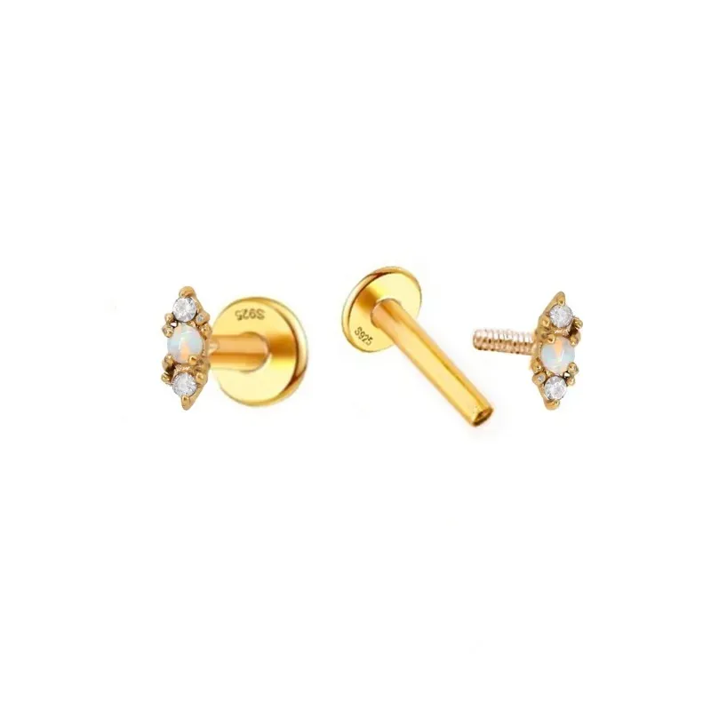 Pendientes Piercings Plata de Ley 925m chapados oro circonitas combin
