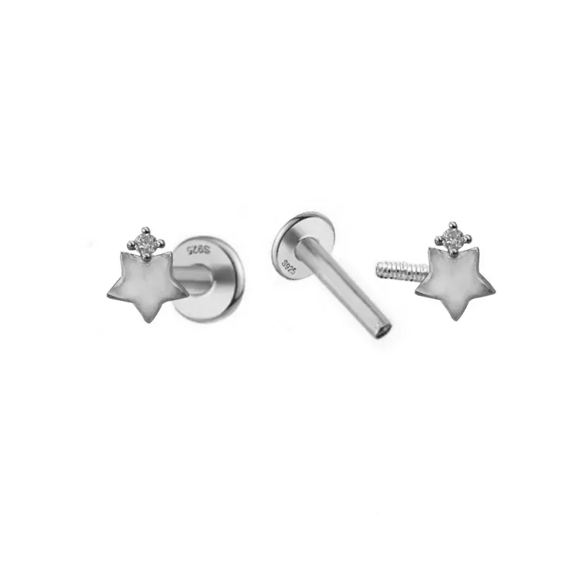 Pendientes Piercings Plata de Ley 925m mini forma estrella lisa con c