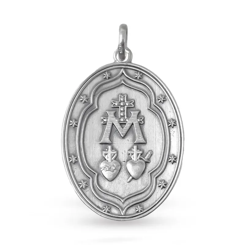 Virgen Milagrosa Medalla en Plata de Ley 925m maciza de 28 mm. ovalad