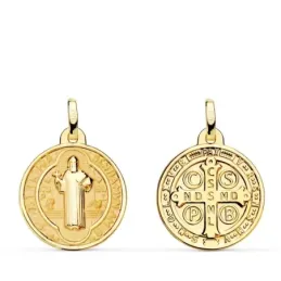 San Benito Medalla Oro 18k matizada 18 mm. combinada brillo