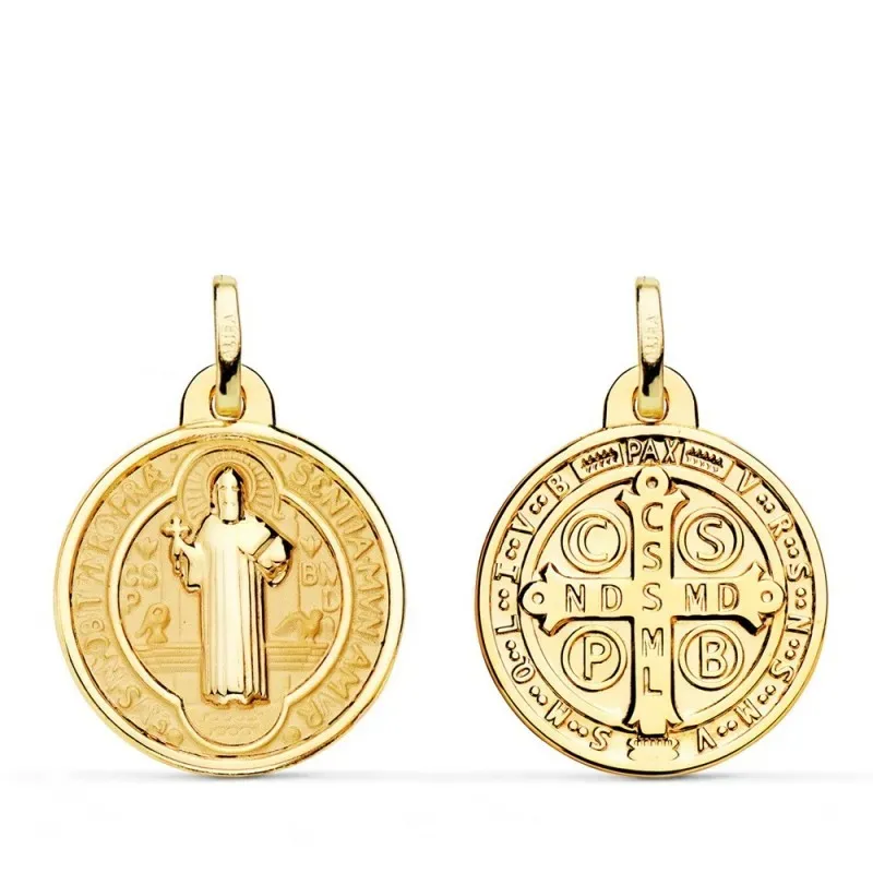 San Benito Medalla Oro 18k matizada 20 mm. combinada brillo