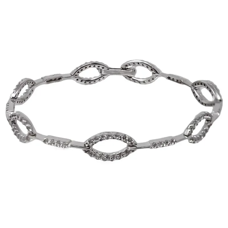 Pulsera oro blanco 18k circonitas 18cm. mujer eslabones alternos