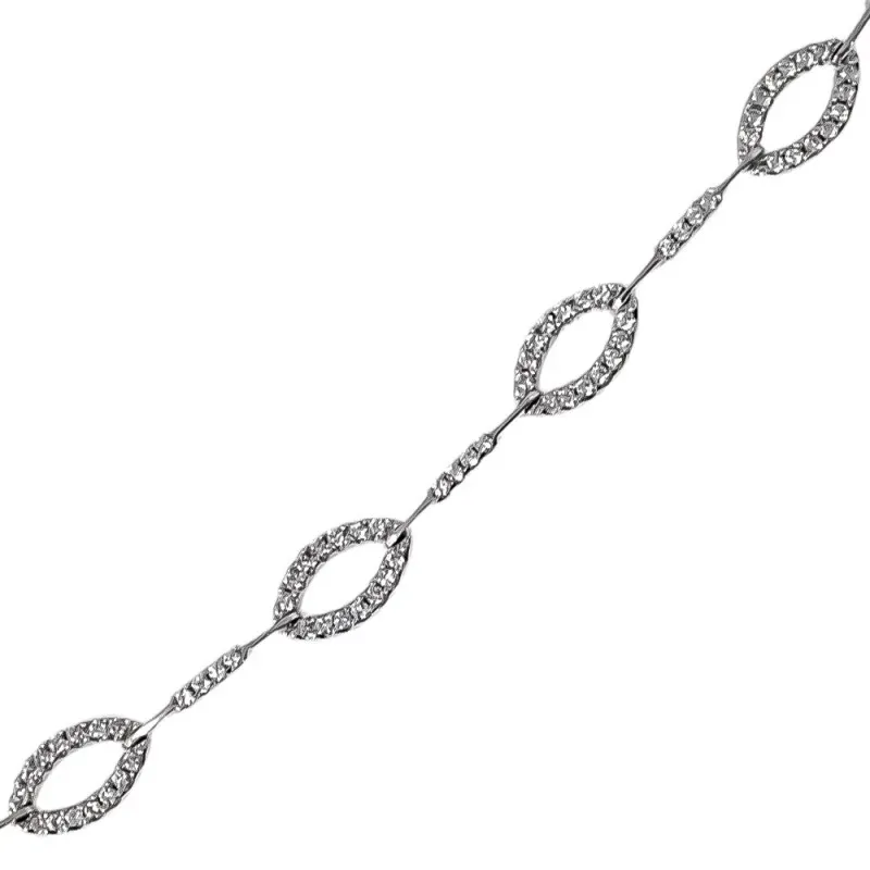 Pulsera oro blanco 18k circonitas 18cm. mujer eslabones alternos