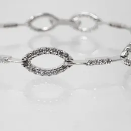 Pulsera oro blanco 18k circonitas 18cm. mujer eslabones alternos