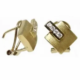 Pendientes oro 18k brillo mate circonitas cierre omega [506P]