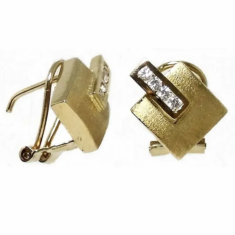 Pendientes oro 18k brillo mate circonitas cierre omega [506P]