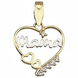 Colgante oro 18k madre bicolor corazón circonita corazones [6411]