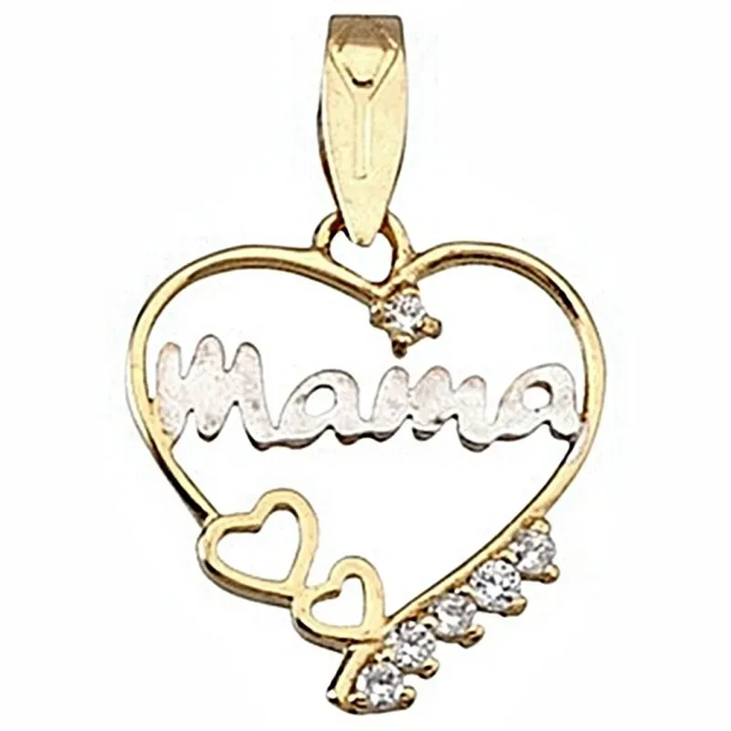 Colgante oro 18k madre bicolor corazón circonita corazones [6411]